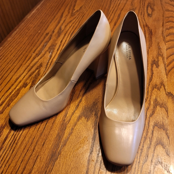 VIA SPIGA BEATRICE SQUARE-TOE LEATHER PUMPS IN NUDE 7.5M - Picture 3 of 7